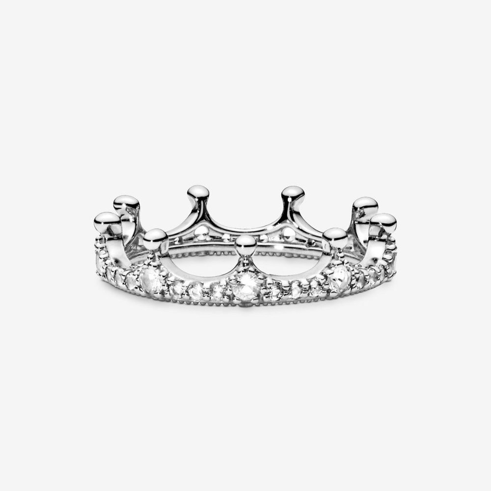 Clear Sparkling Crown Ring - silver size 7